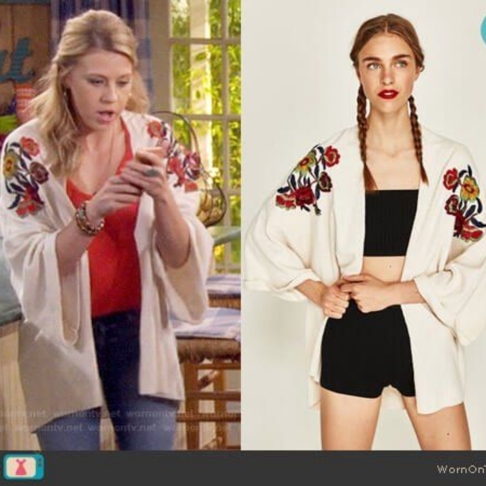 Hannah Embroidered Oversized Floral Kimono 100% Cotton Cream S
